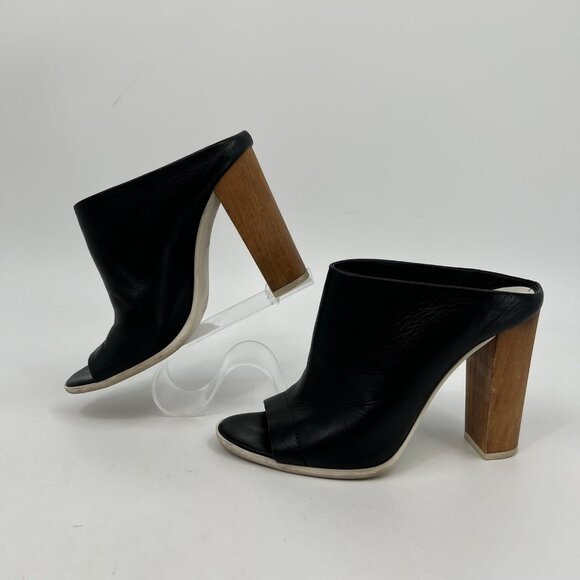 Vince Black Leather Block Heel Peep Toe Heels | Size 8 - Picture 3 of 11